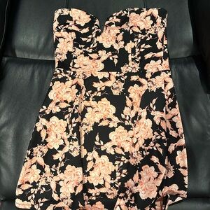 Charlotte Russe Strapless Floral Dress - Black and Pink